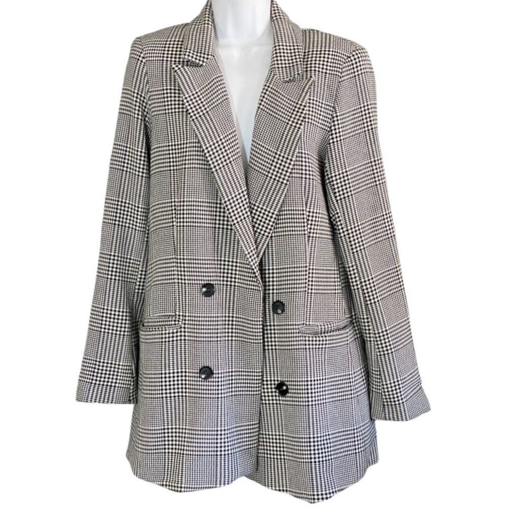 Rachel Zoe Plaid Houndstooth Blazer Jacket Oversized S Business Old Money Preppy